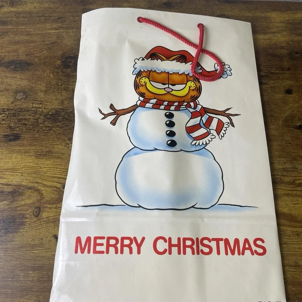 Vtg Garfield Snowman Christmas Gift Bag Lindley 11.5